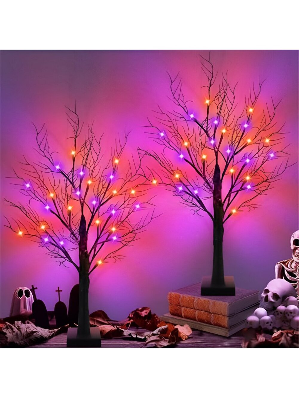 [Timer] 2 Pack Halloween Decorations Indoor, 24 Inch Halloween Tree